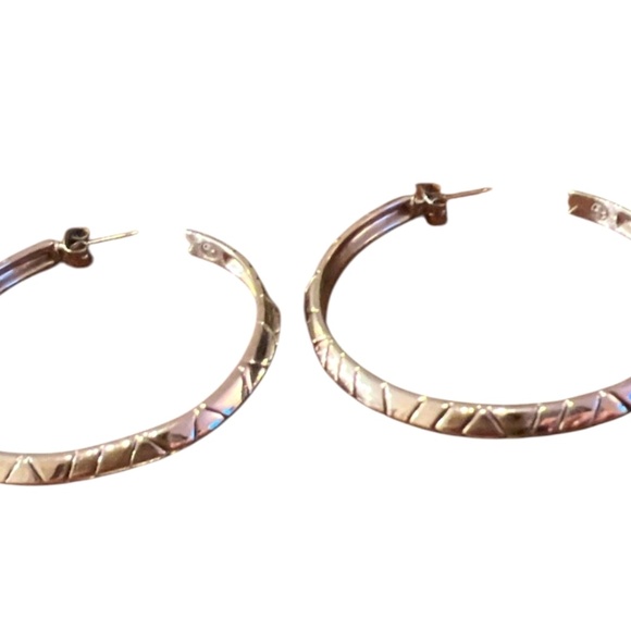 Y2K House Of Harlow By Nicole Ritchie Silver Aztec Tribal Boho Big Hoop Earrings - Picture 5 of 5